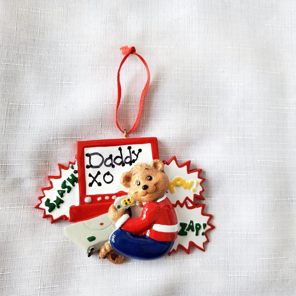 Personalized Video Game "Daddy XO" Hanging Christmas Tree Ornament Teddy Bear